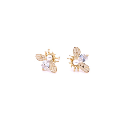 Sterling Silver Gold Plated Bee Stud Earrings
