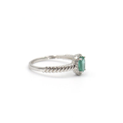 14 Karat White Gold Emerald and Diamond Oval Ring