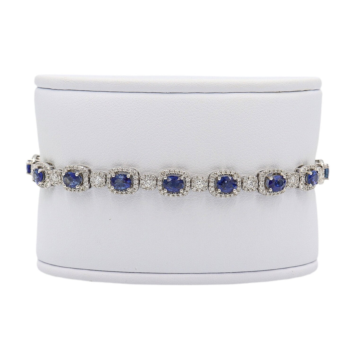 18 Karat White Gold Sapphire and Diamond Halo Tennis Bracelet