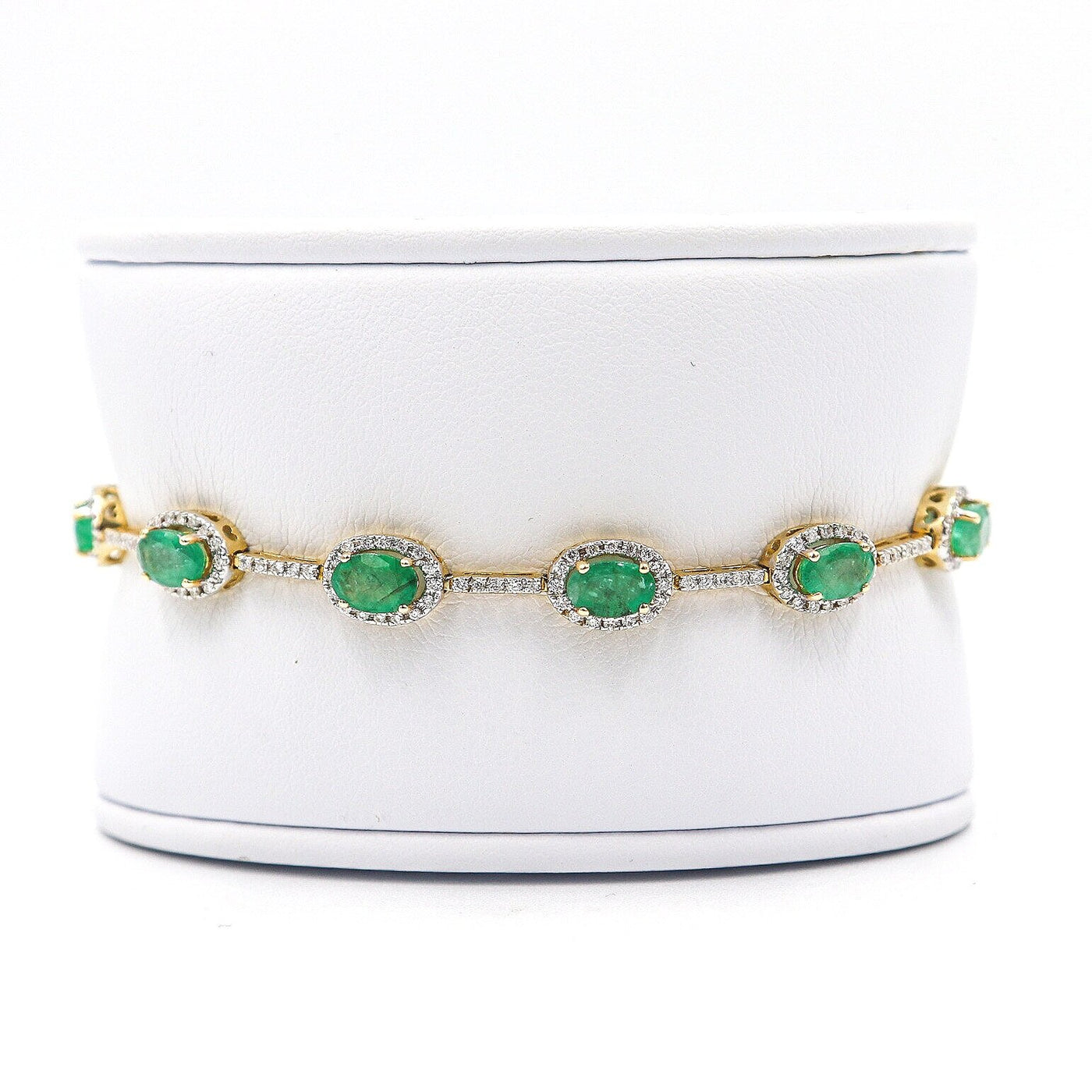 14 Karat Yellow Gold Emerald and Diamond Bracelet