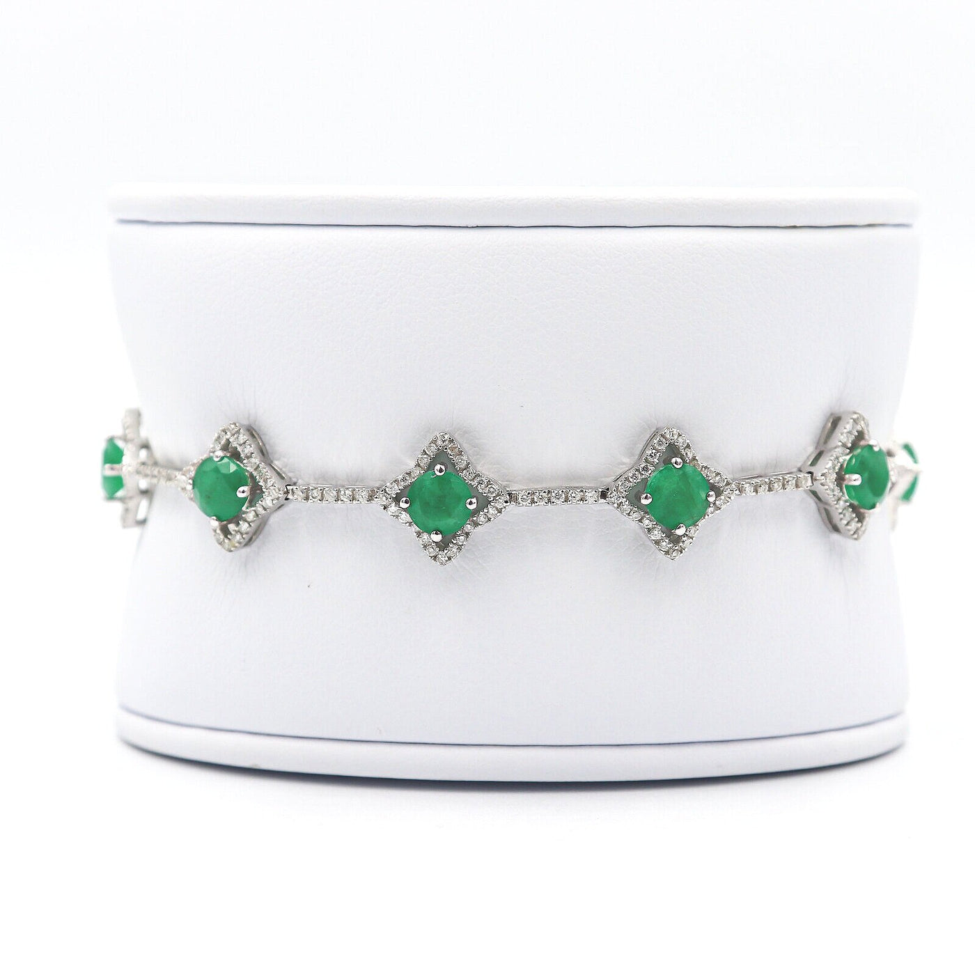 14 Karat White Gold Emerald and Diamond Bracelet
