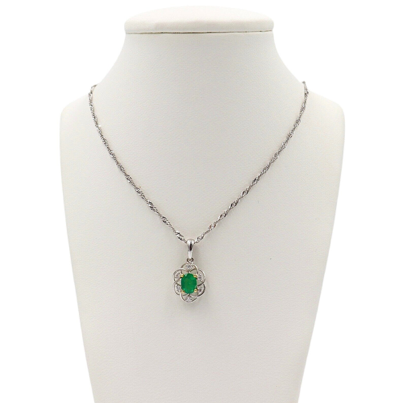 14 Karat Gold Emerald and Diamond Necklace