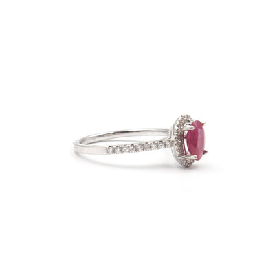 14 Karat White Gold Ruby and Diamond Oval Halo Ring