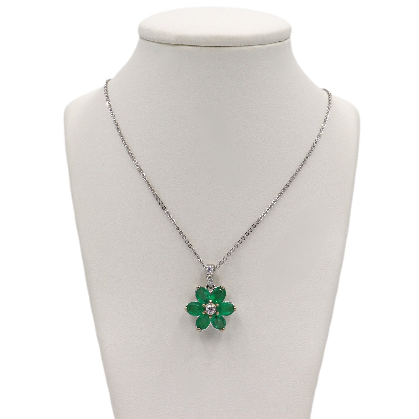 18 Karat Gold Emerald and Diamond Flower Necklace