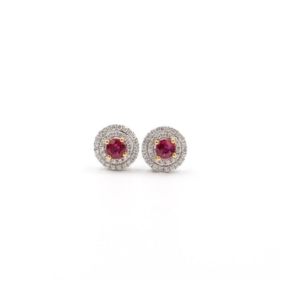 18 Karat White Gold Ruby and Diamond Double Halo Earrings