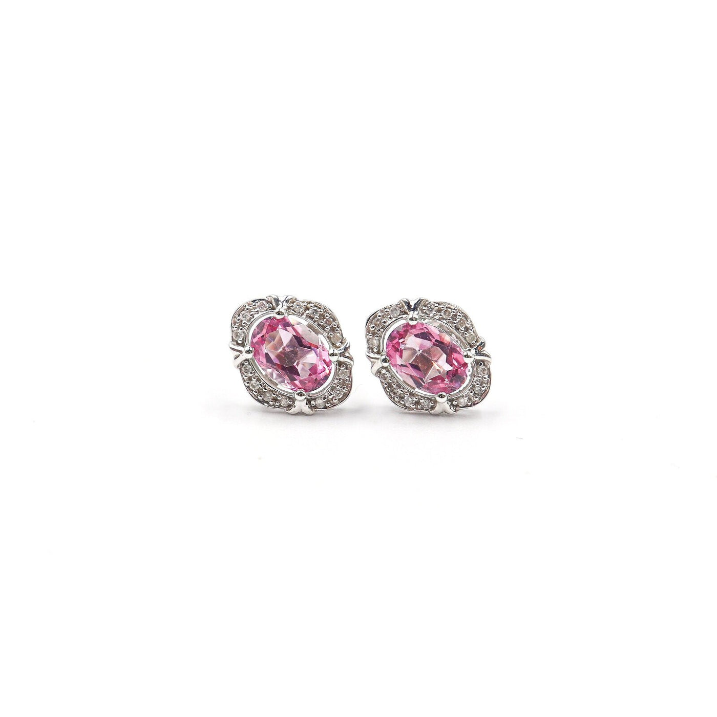 14 Karat White Gold Pink Topaz and Diamond Earrings