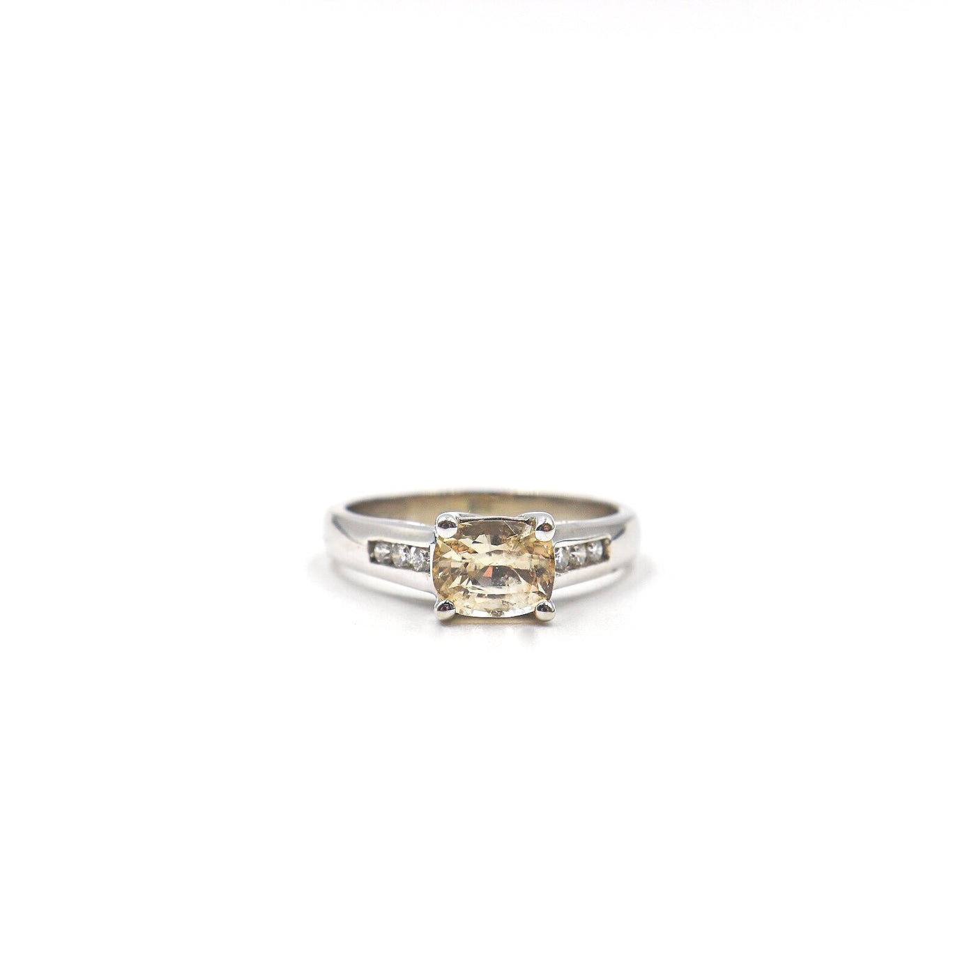 14 Karat White Gold Yellow Sapphire and Diamond Ring