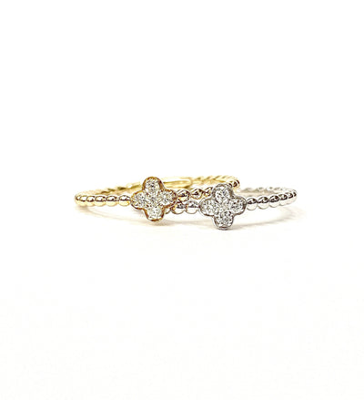 14 Karat Mini Beaded Clover Diamond Ring
