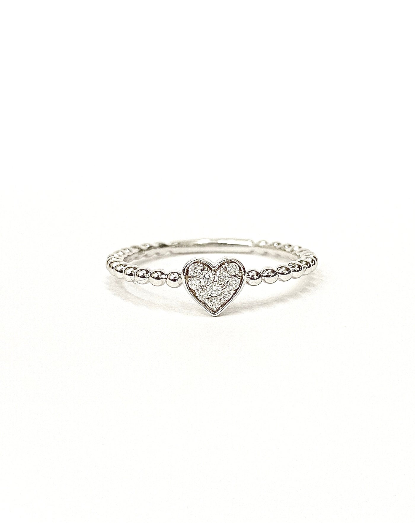 14 Karat Mini Pave Set Heart Beaded Diamond Ring