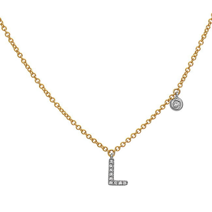 14 Karat Yellow Gold Diamond Initial Necklace
