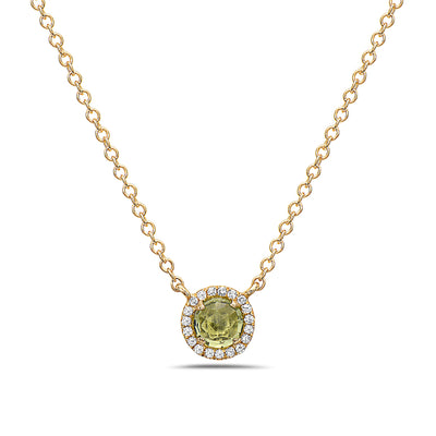 14 Karat Gold Peridot and 0.05CT Diamond Necklace