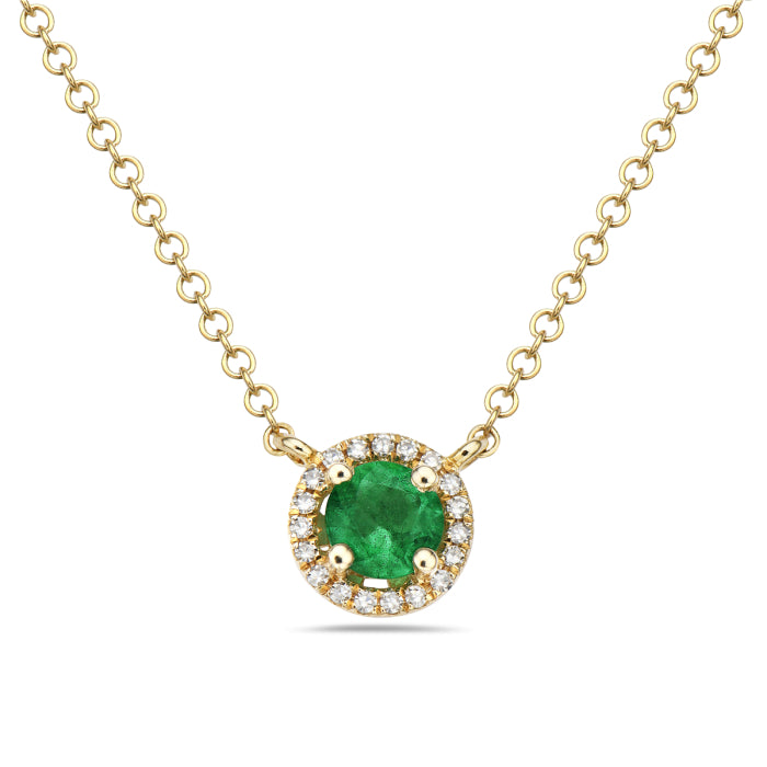 14 Karat White Gold Emerald and 0.05CT Diamond Necklace