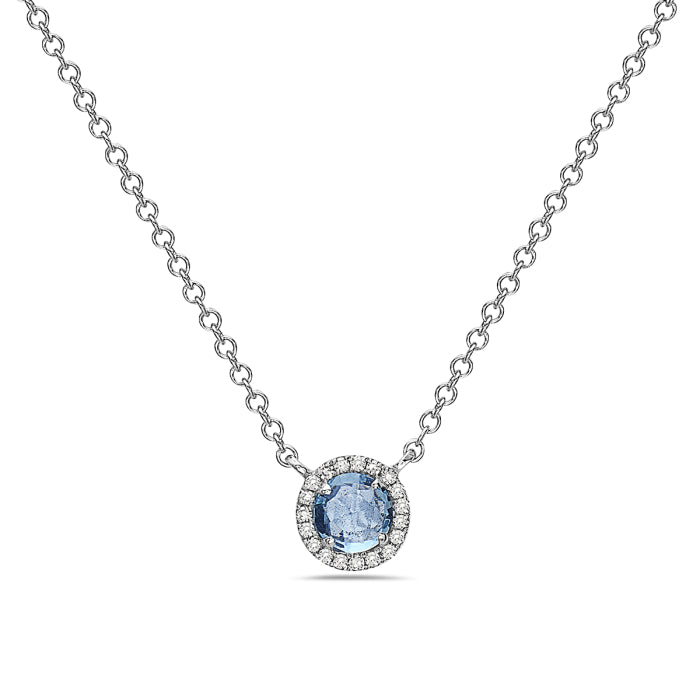 14 Karat Gold London Blue Topaz and 0.08CT Diamond Necklace