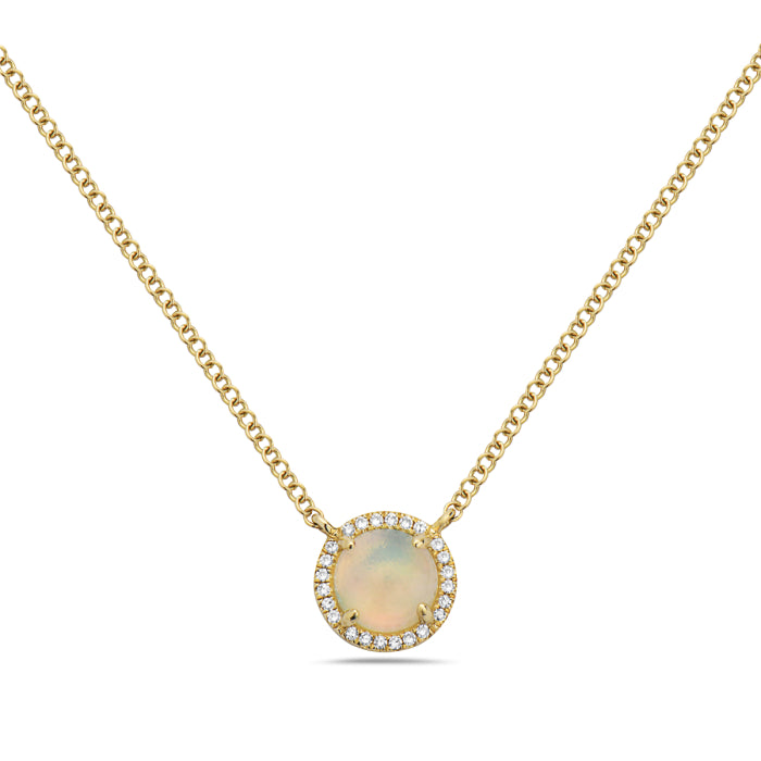 14 Karat Yellow Gold Opal and Diamond Round Necklace