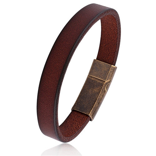 Brown Leather Bracelet with Stainless Steel Secure Clasp