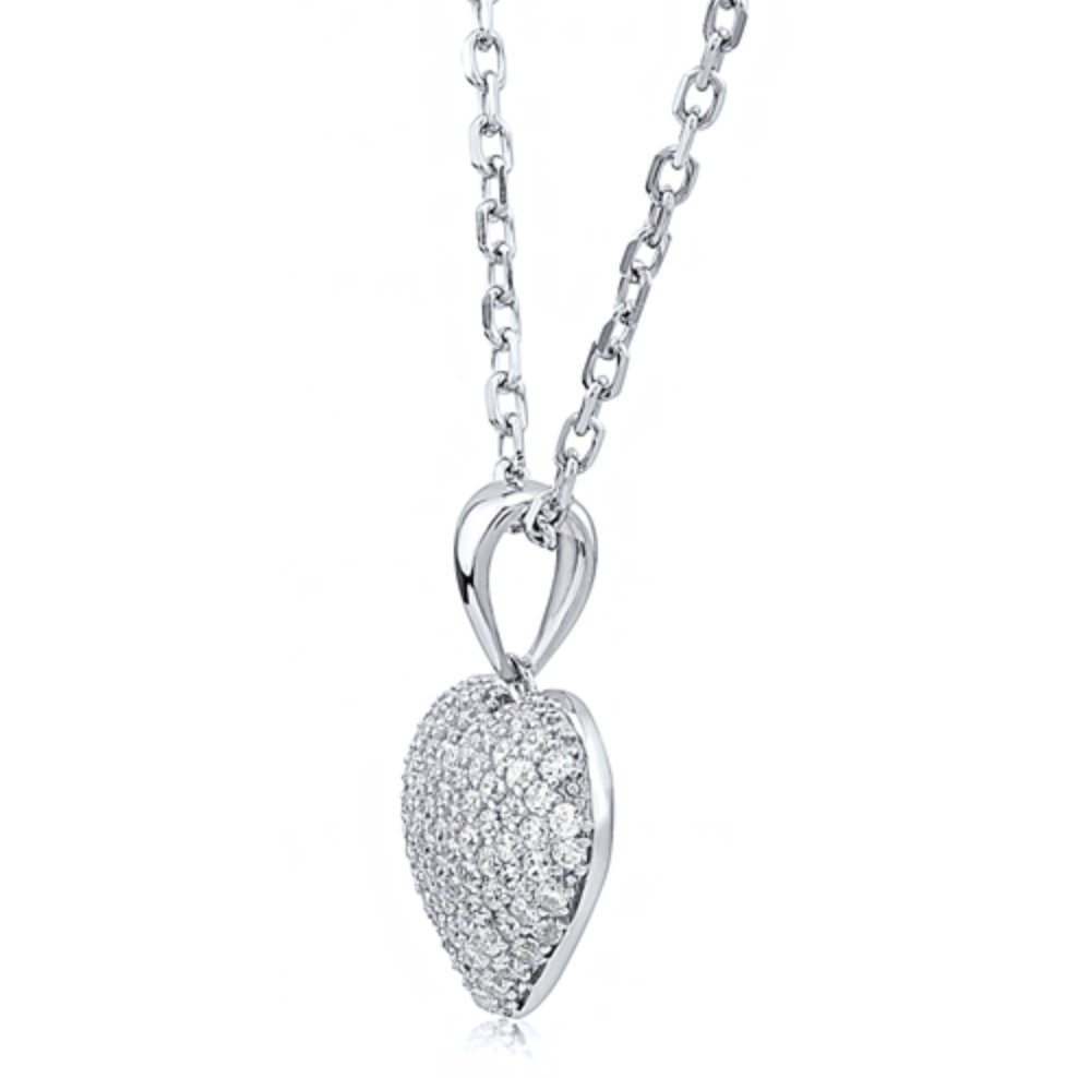 Sterling Silver and Cubic Zirconia Puffed Heart Necklace