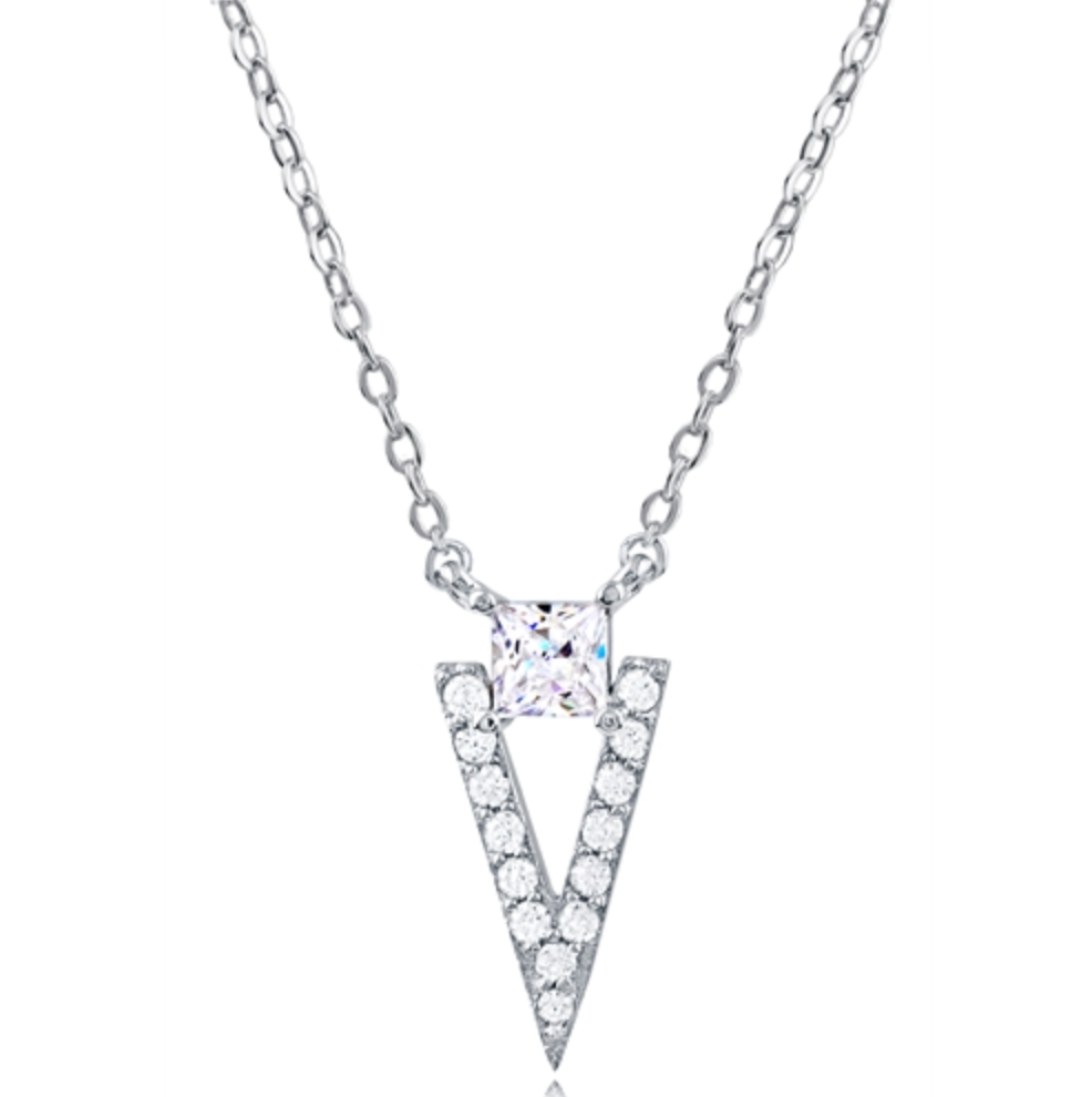 Sterling Silver and Cubic Zirconia Geometric Necklace