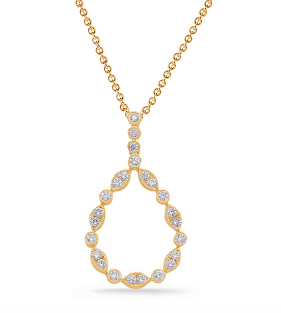 14 Karat Yellow Gold Diamond Teardrop Necklace