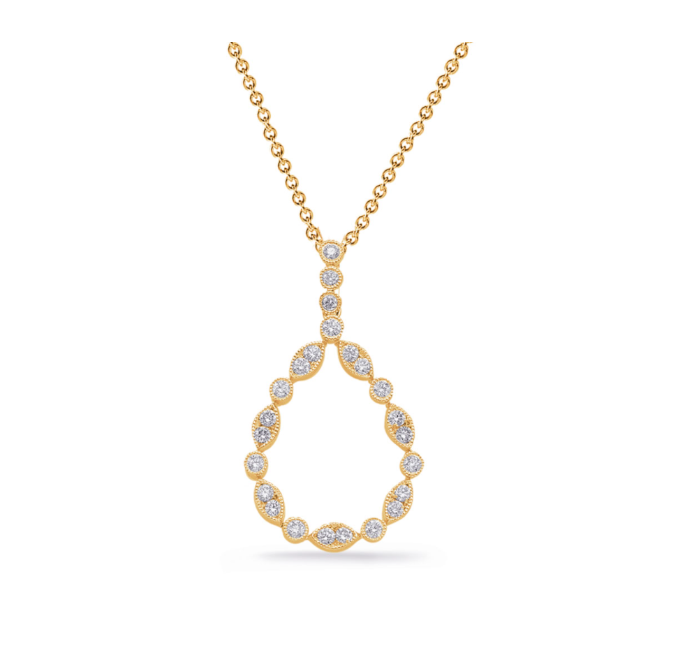 14 Karat Yellow Gold Diamond Teardrop Necklace