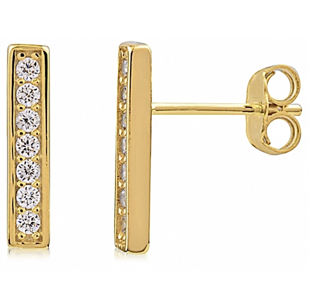 Sterling Silver Gold Plated Bar Stud Earrings