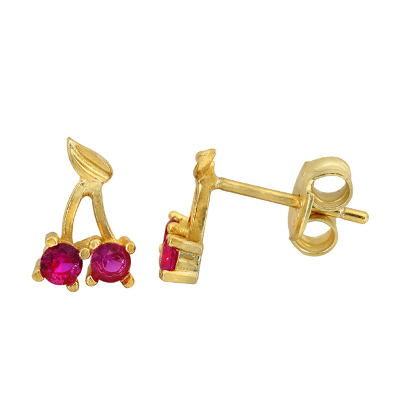 Sterling Silver Gold Plated Cherry Stud Earrings