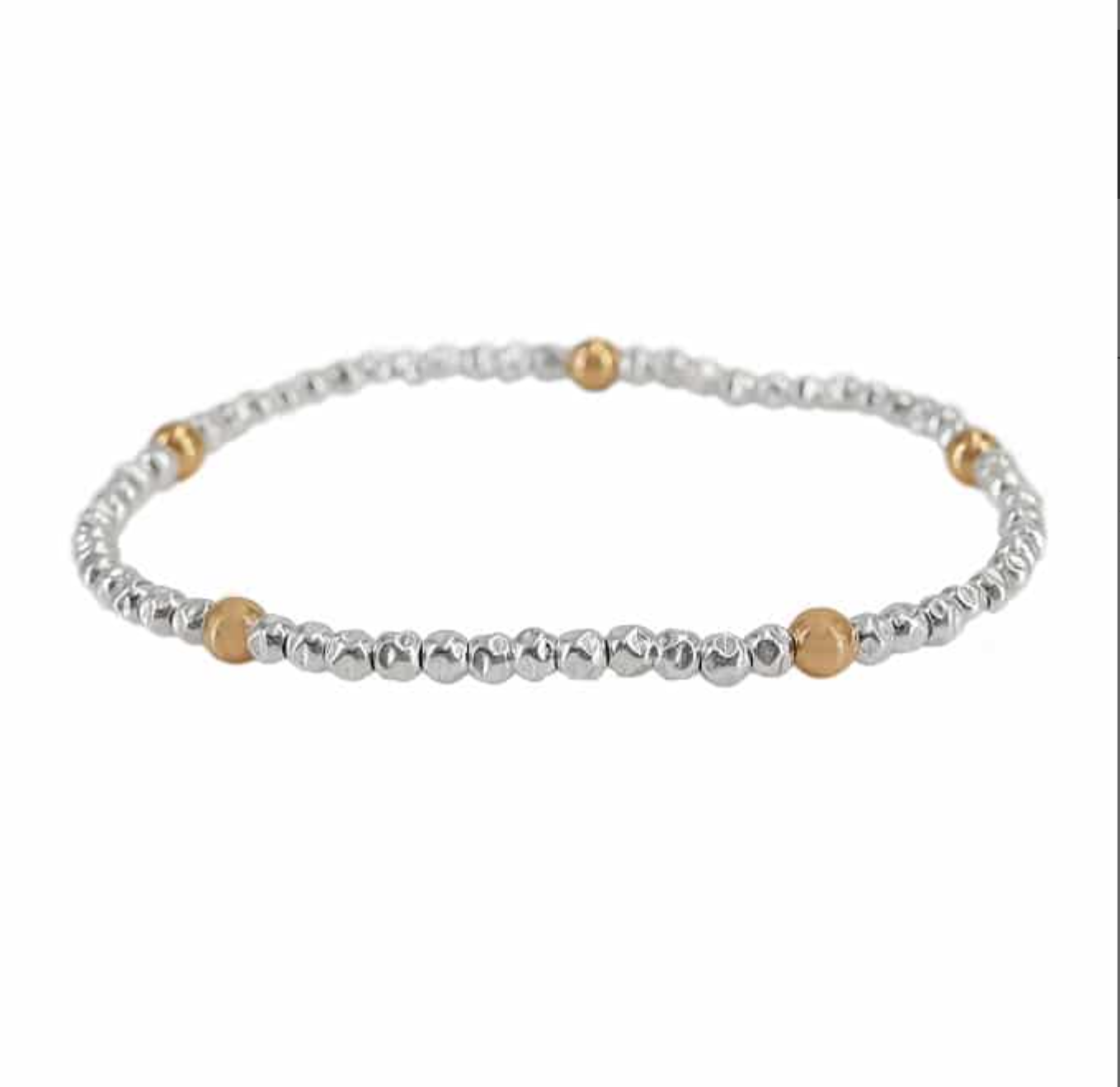 Sterling Silver and Gold Filled Beaded Stretch Bracelet