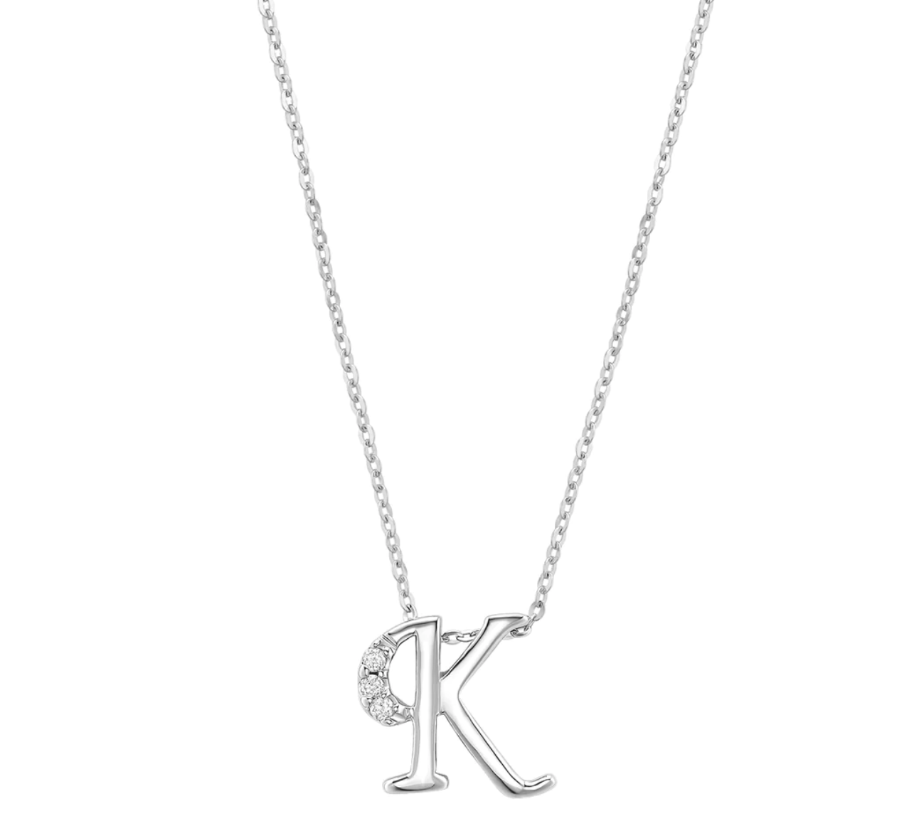 10 Karat White Gold Diamond Initial Necklace