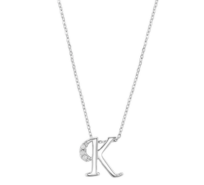 10 Karat White Gold Diamond Initial Necklace