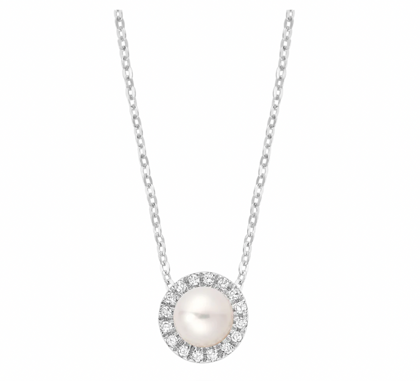 10 Karat White Gold Pearl and Diamond Necklace