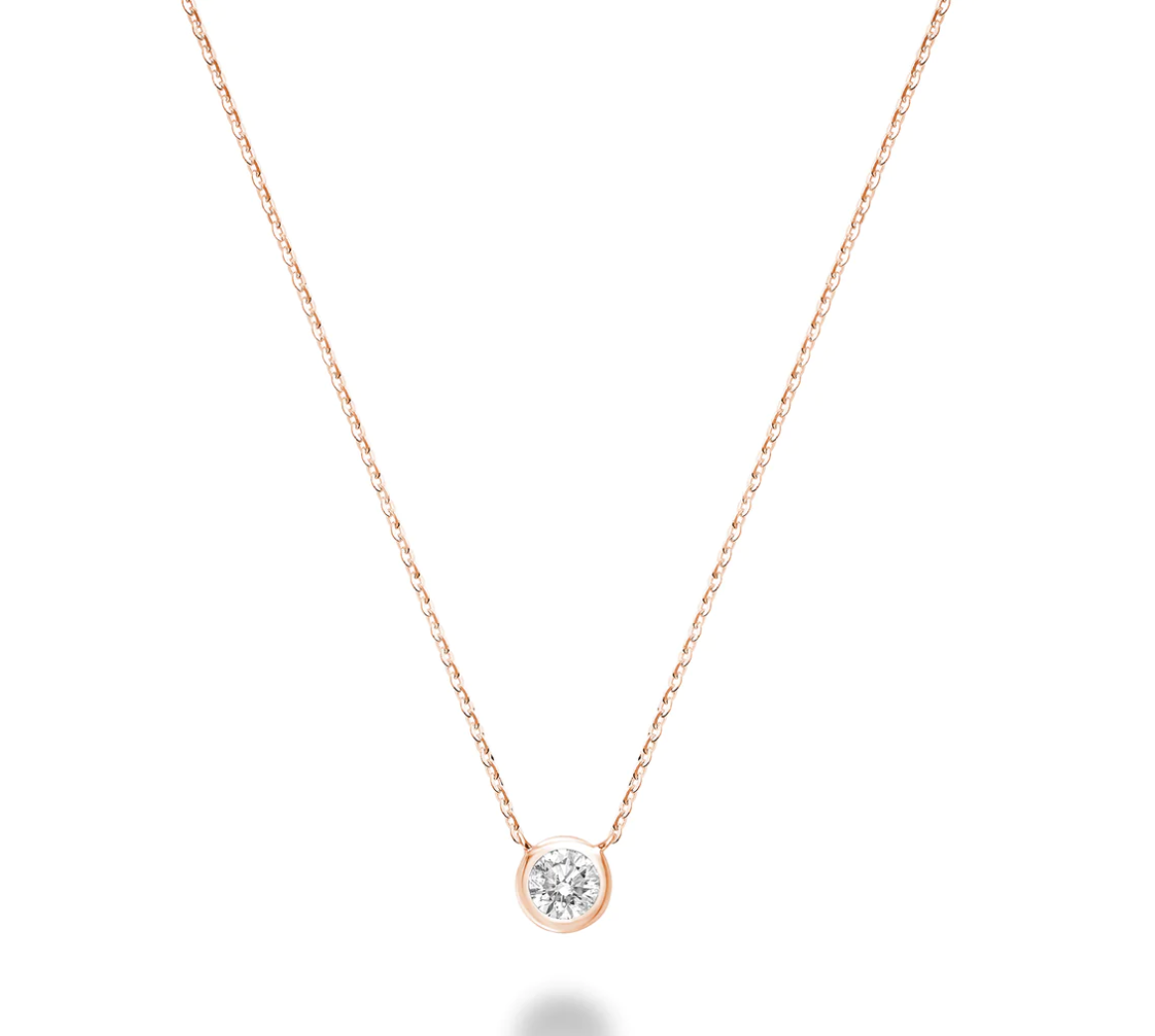 14 Karat Rose Gold Bezel Set Diamond Necklace