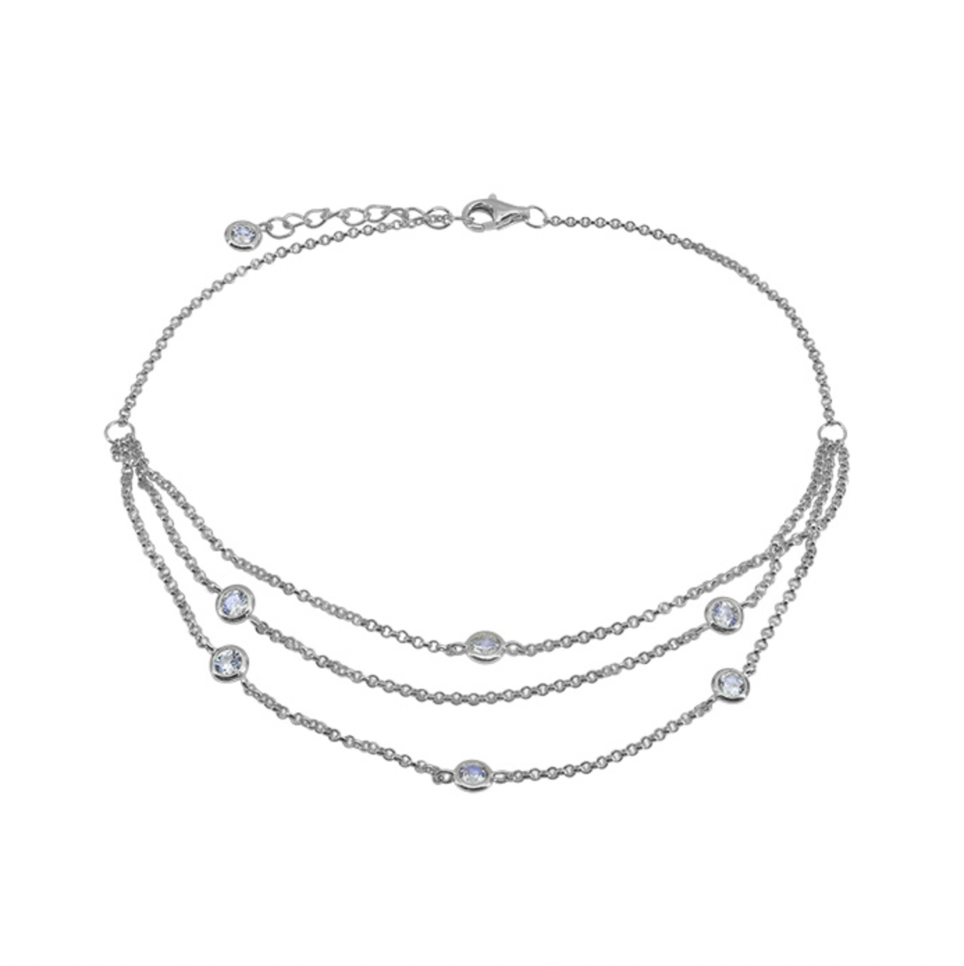 Sterling Silver Cubic Zirconia Layered Anklet