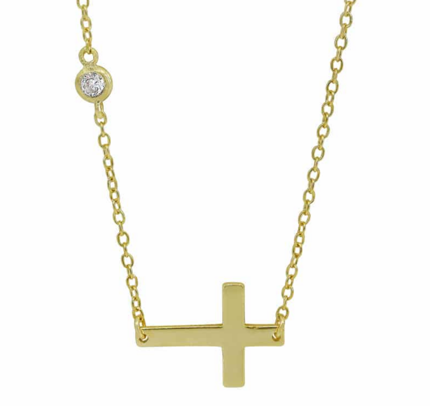 Sterling Silver Gold Plated Side Cross Necklace