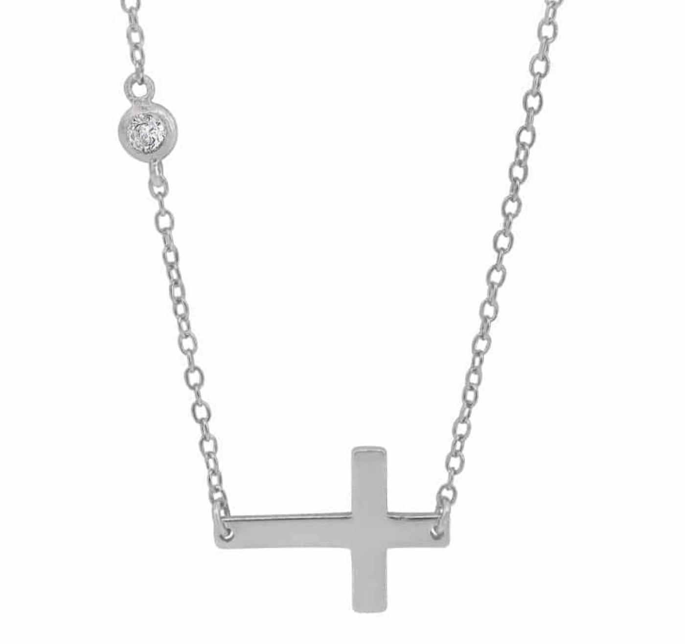 Sterling Silver Side Cross Necklace
