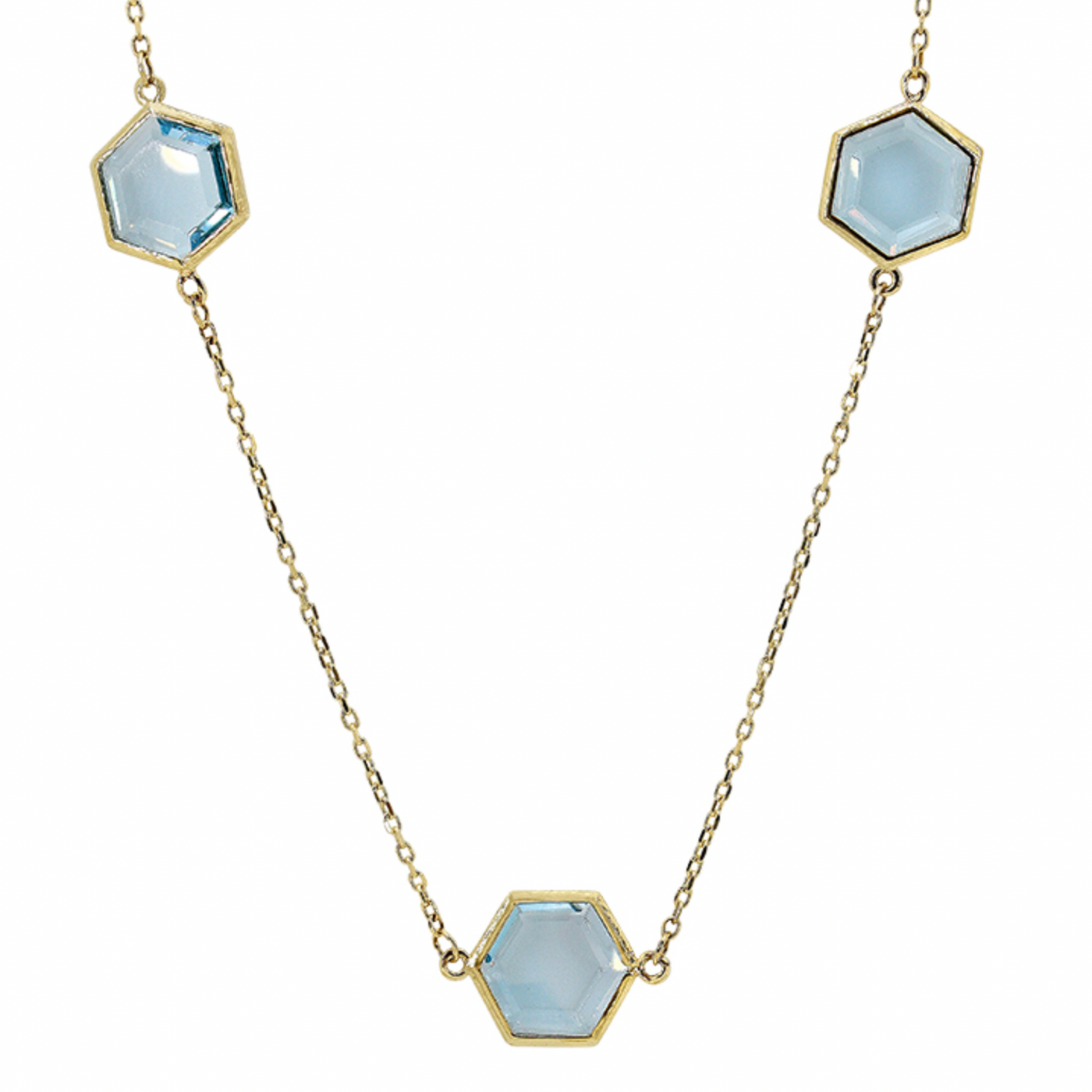 10 Karat Yellow Gold Blue Topaz Hexagon Necklace