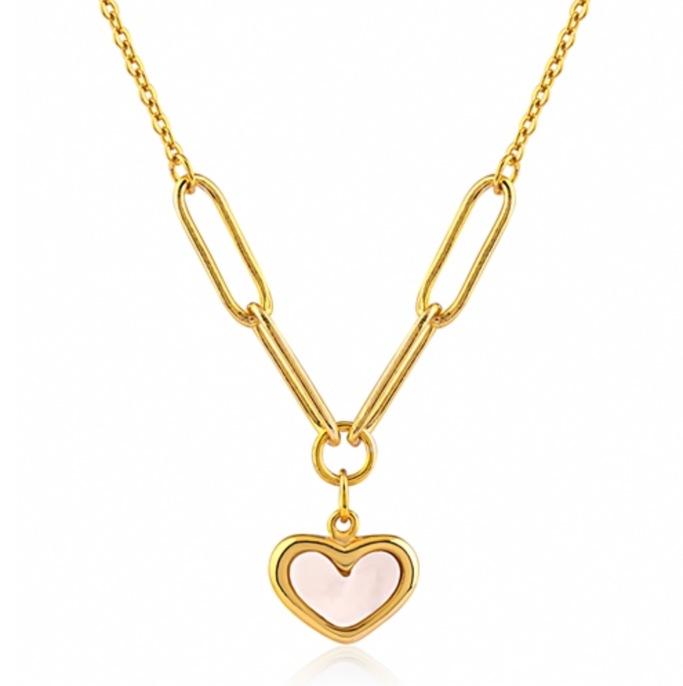 Sterling Silver Gold Plated Mother of Pearl Heart Necklace