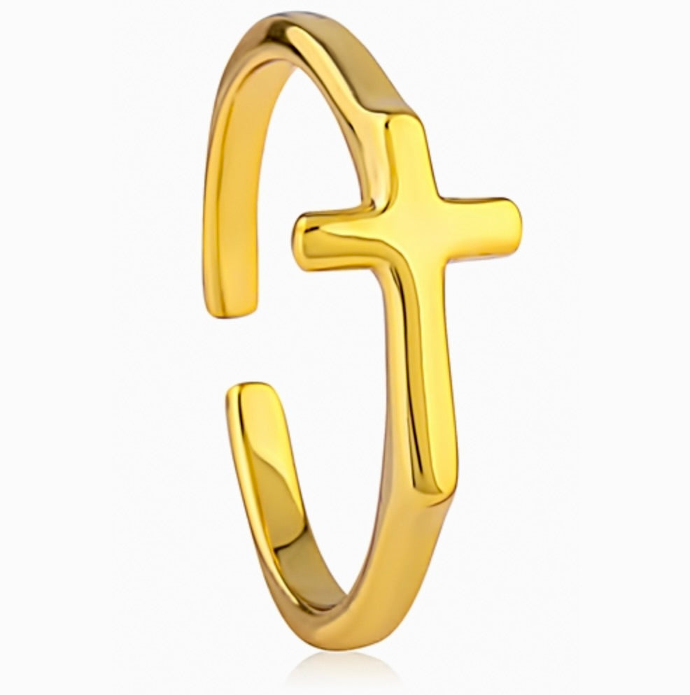 Sterling Silver Gold Plated Cross Ring