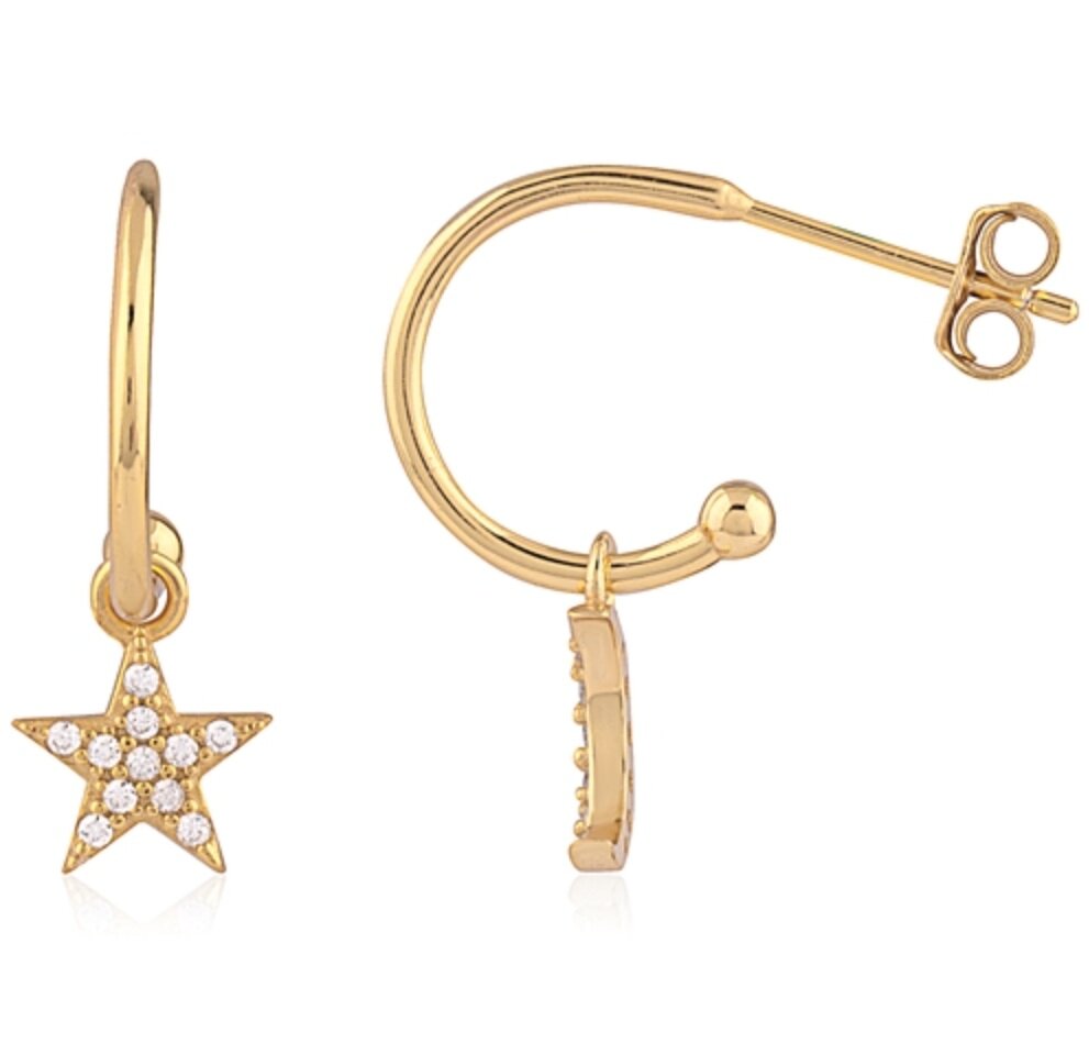 Sterling Silver Gold Plated Star and Moon Hoops