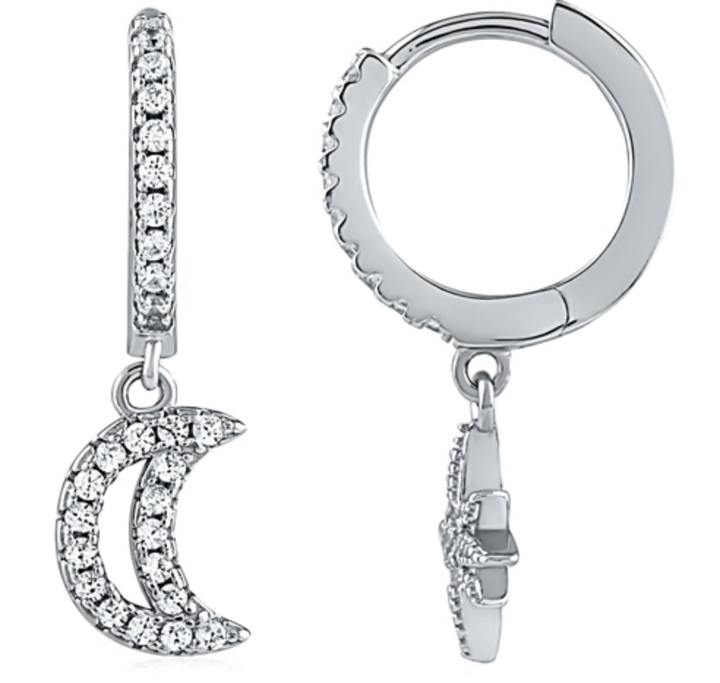 Sterling Silver Cubic Zirconia Moon and Star Hoop Earrings – Kavar