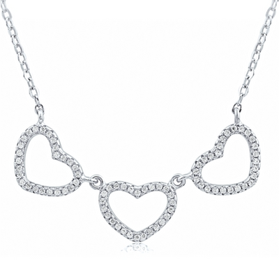 Sterling Silver Cubic Zirconia Three Heart Necklace