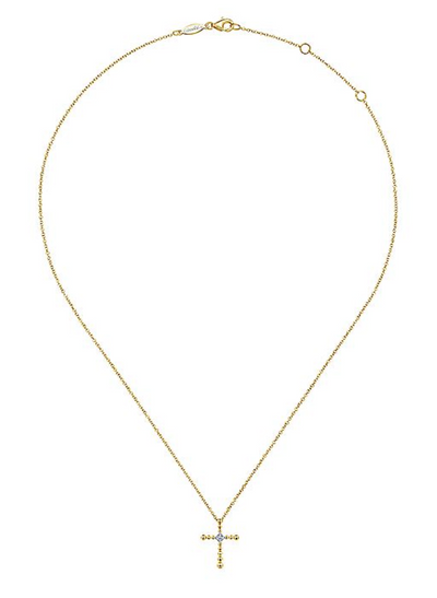 GABRIEL & CO. 14K Yellow Gold Beaded Diamond Cross Necklace