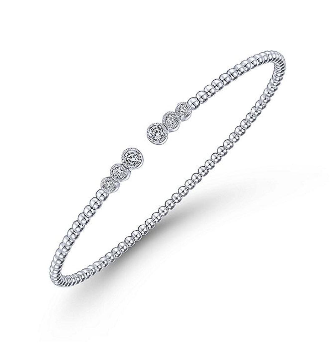 Gabriel & Co. 14 Karat White Gold Bujukan Bead Bracelet with Bezel Set Diamonds