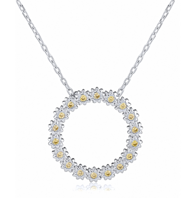 Sterling Silver Daisy Circle Necklace with Yellow Cubic Zirconia