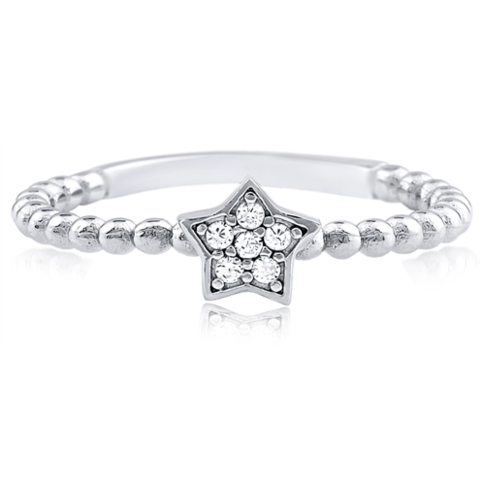 Sterling Silver Cubic Zirconia Beaded Star Ring