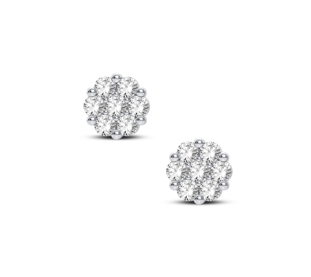 14 Karat White Gold 0.25 Carat Total Diamond Flower Stud Earrings