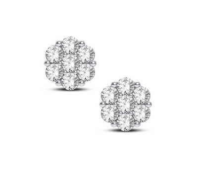 14 Karat White Gold 1.00 Carat Total Diamond Flower Stud Earrings
