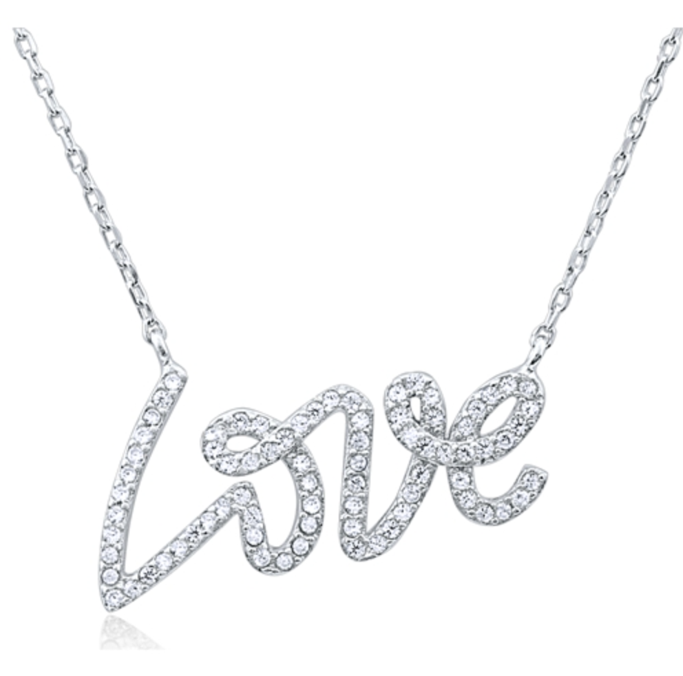 Sterling Silver Cubic Zirconia Love Necklace