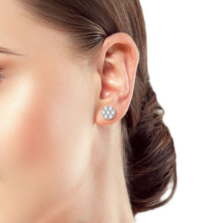 14 Karat White Gold 0.75 Carat Total Diamond Flower Stud Earrings