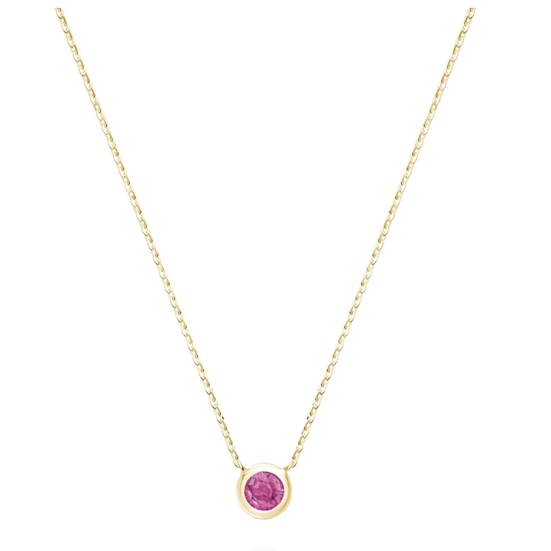 10 Karat Yellow Gold Mini Pink Topaz Bezel Set Necklace