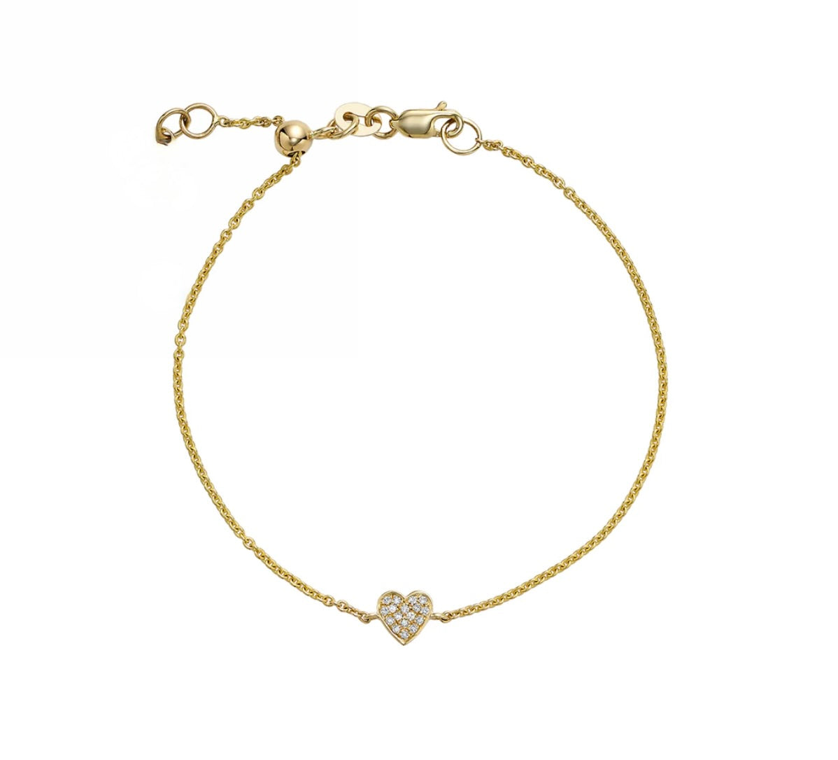 14 Karat Yellow Gold Diamond Heart Bracelet