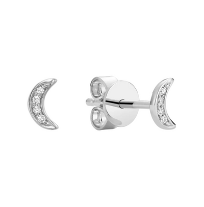 10 Karat Gold Small Crescent Moon Diamond Stud Earrings